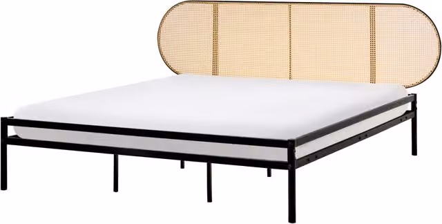 Letto matrimoniale imbottito in tessuto nero 180 x 200 cm rete a doghe gambe in legno moderno