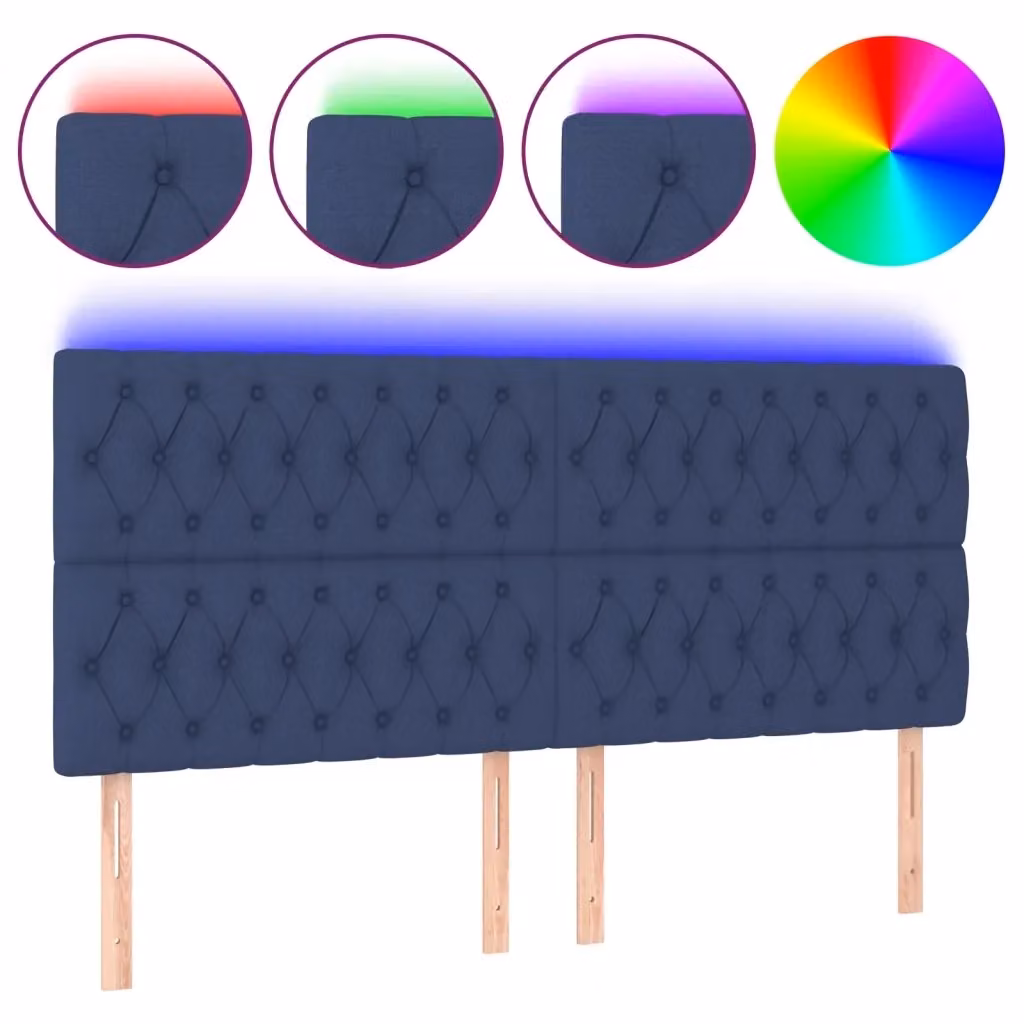 Testiera con LED e porta USB vidaXL in tessuto blu, L: 200 cm, P: 7 cm, H: 118-128 cm – 2