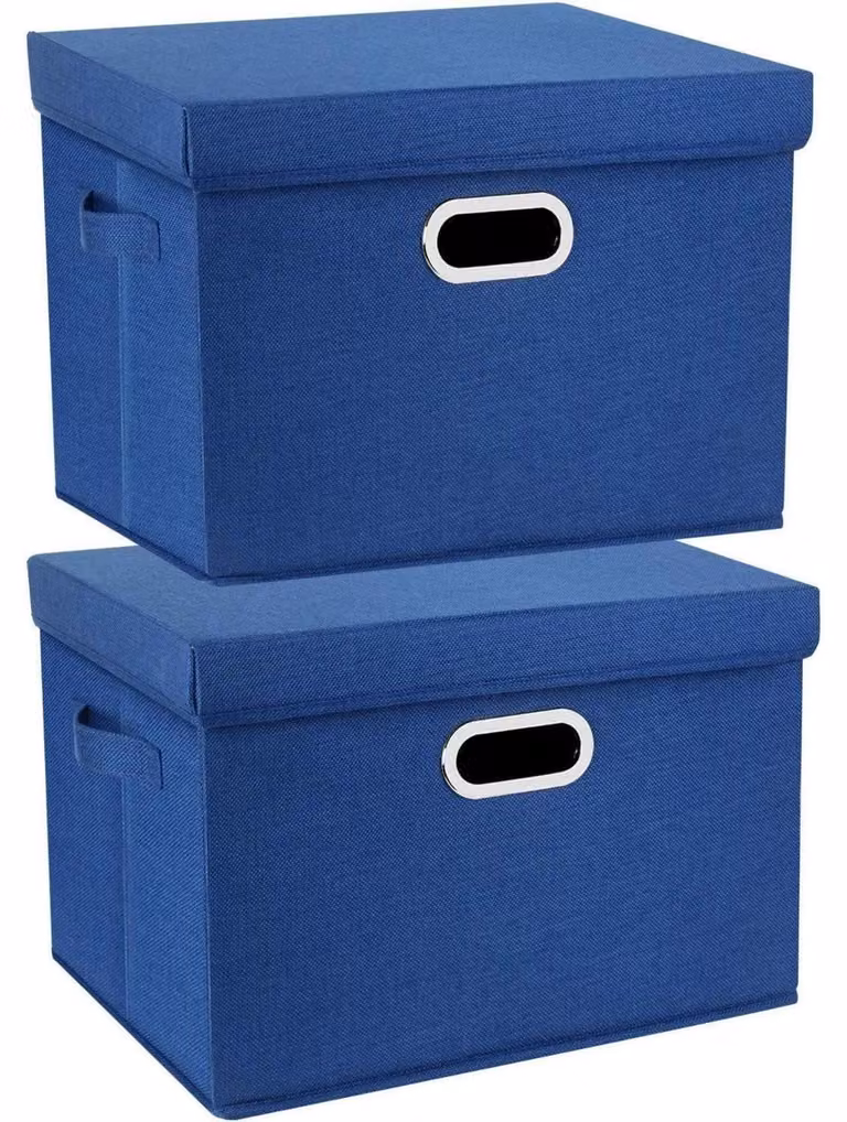 Contenitore con coperchio, in tessuto, pieghevole, lavabile, dimensioni 44x30x29 cm, confezione da 2 pezzi, colore blu classico