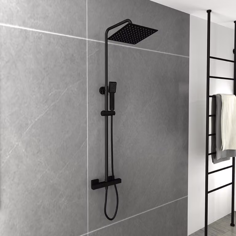Sistema doccia con termostato, colore nero, acciaio inossidabile 304, forma rettangolare