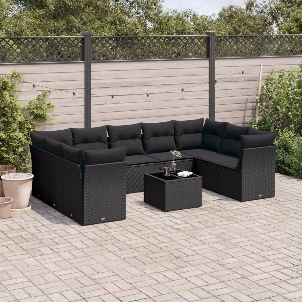 Maison Exclusive - Set da giardino 10 pezzi con cuscini in polyrattan nero