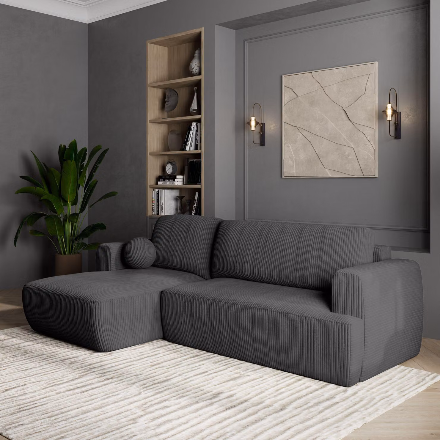 Divano angolare SENTI P L-S di Masseno con funzione letto a L, divano con box letto, divano da salotto, divano, divano, divano letto, set di divani - grigio, POSO 34