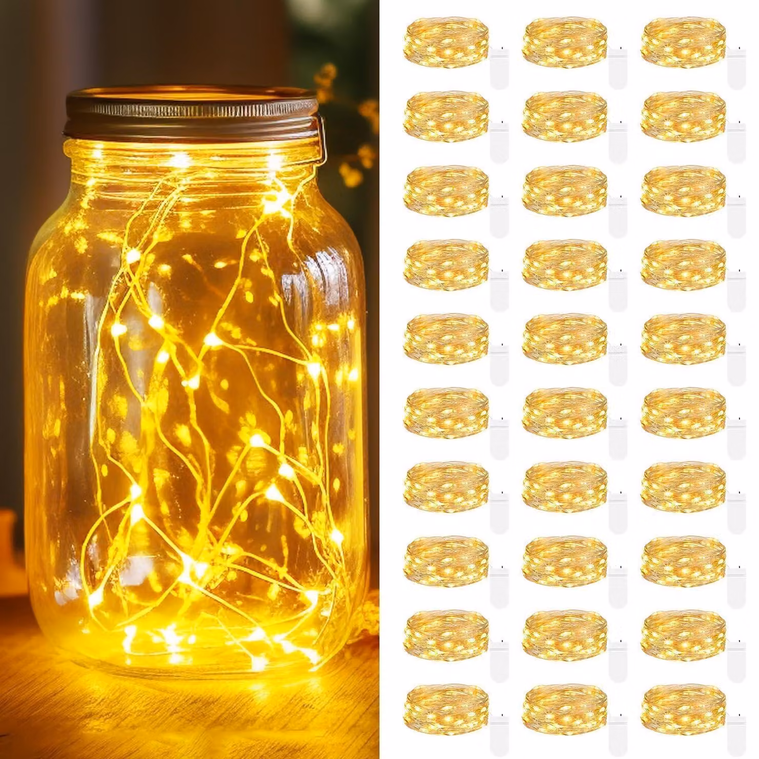 Catena luminosa a LED, set da 30 luci, lunghezza 2 metri, 20 LED bianco caldo, alimentazione a batteria