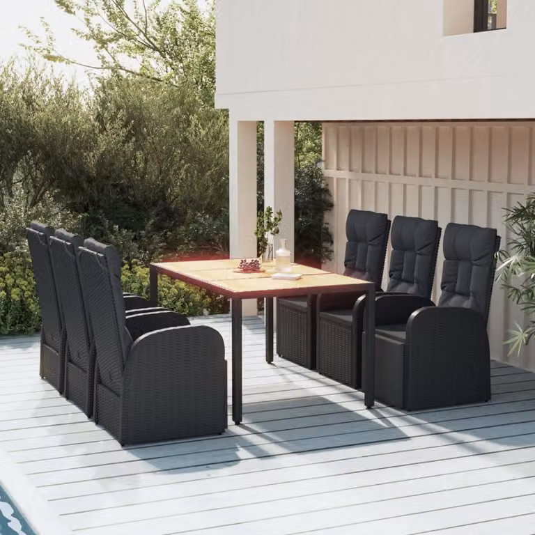 The Living Store Set da pranzo da giardino 7 pezzi con cuscini in polirattan nero