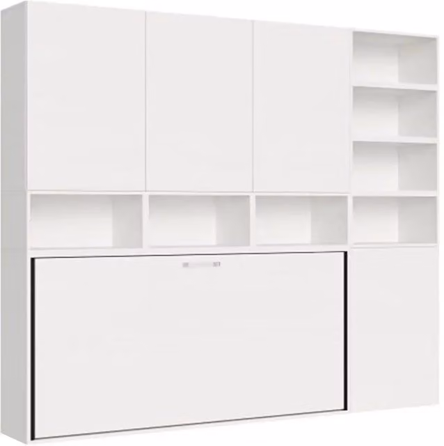 Letto singolo a scomparsa Kando comp.E con materasso bianco e finitura frassino, dimensioni 90x190 cm