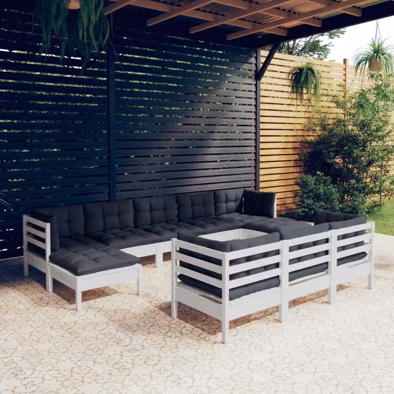 Maison Exclusive - Set Divani da Giardino 10 pz con Cuscini BiancLegno di Pino