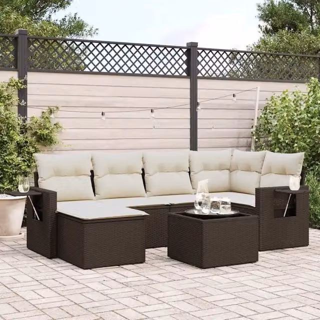 Set Divani da Giardino 7 pz con Cuscini Marrone in Polyrattan 3252810