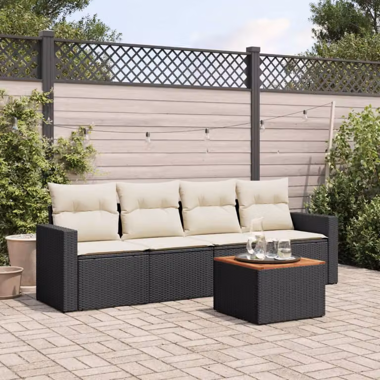 Set di divani da giardino vidaXL in 5 pezzi con polyrattan e cuscini inclusi nero