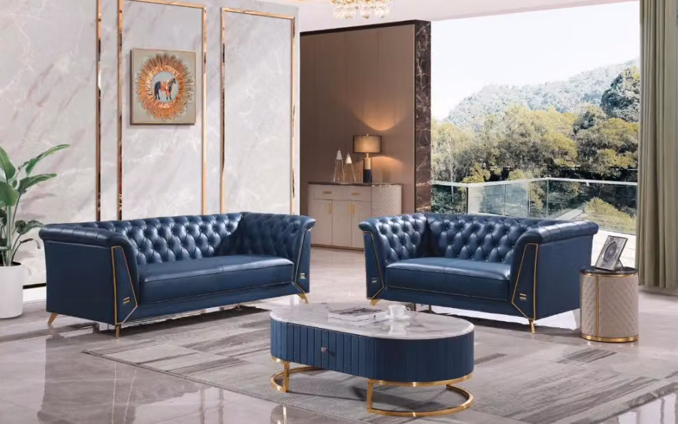 Luxus Chesterfield Sofagarnitur 3+2 Sitzer Couchtisch Möbel Couch Sofa