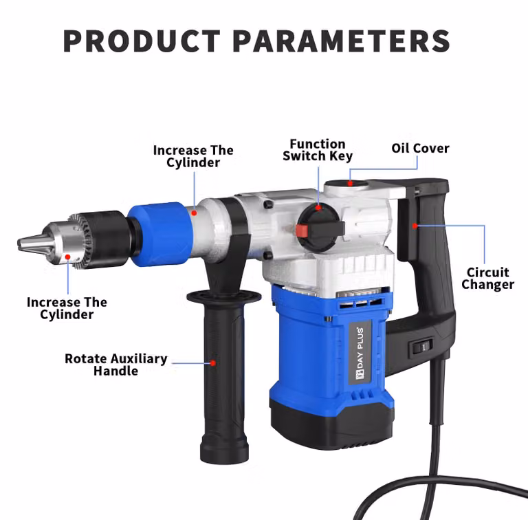 Trapano avvitatore a percussione con cavo - SDS-Plus - 1500 W - Maniglia laterale regolabile in più posizioni - Ideale per lavori pesanti - Colore: blu