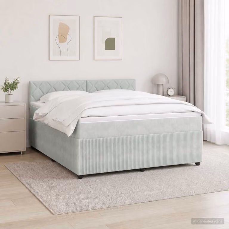 Letto box spring con materasso ibrido vidaXL in tessuto Grigio Chiaro L: 140 cm, P: 190 cm