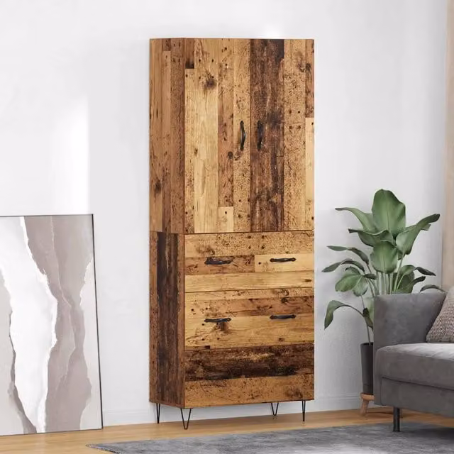 Credenza 2 pz-Set di 2 Buffet-Armadio da cucina Legno vecchio Legno ingegnerizzato e vetro 351270