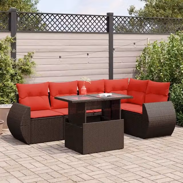 Set Divano Giardino 6 pz con Cuscini Marrone Polyrattan Acacia 3326645