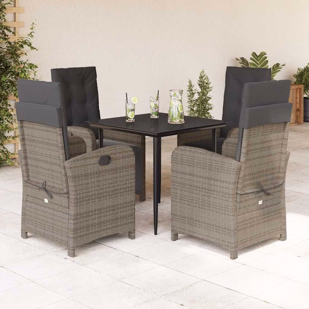vidaXL Set da Pranzo da Giardino 5 pz in Polyrattan con Cuscini Grigio e Nero