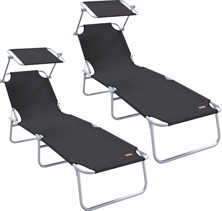 Lettino da sole 2 pcs Nero 58 x 188 x 77cm Poliestere