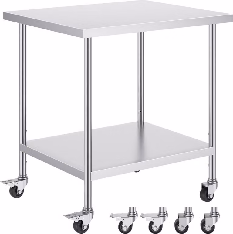 Piano di lavoro in acciaio inox - Tavolo di preparazione commerciale con rotelle - 762x457 mm - Flessibile e pratico per le cucine professionali