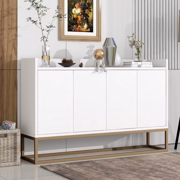 Bella cassettiera moderna a 4 ante da 120 cm per sala da pranzo, soggiorno, cucina - bianco