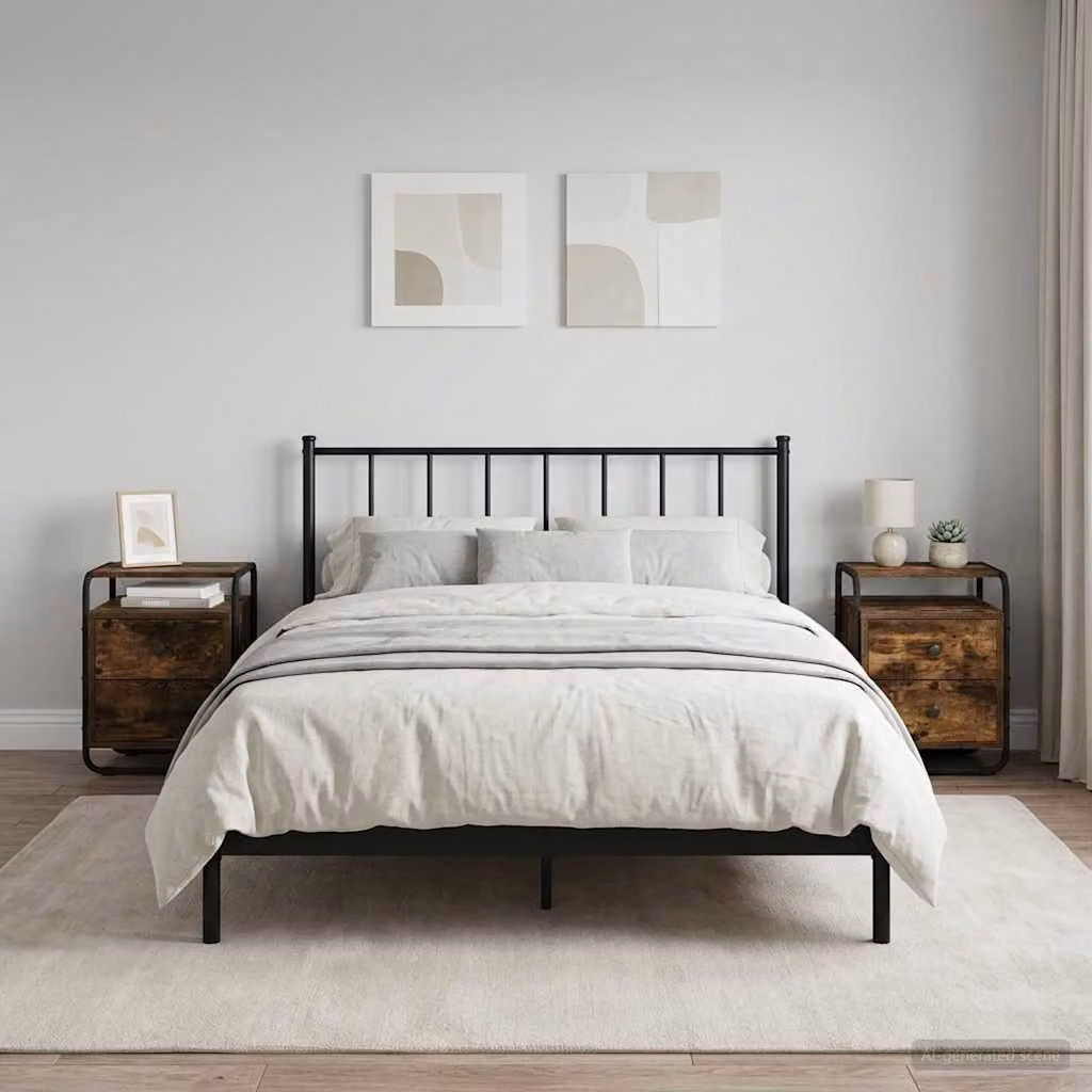 Set di 2 Armadi da Notte vidaXL in Legno MDF e Metallo, Colore Marrone Rovere Fumo, Stile Moderno