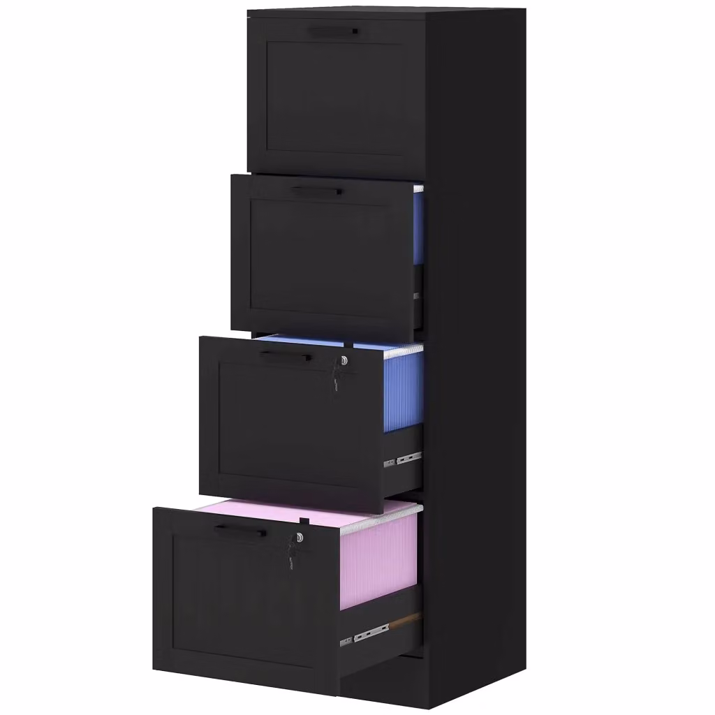 Cassettiera Portadocumenti Design In con 4 Cassetti e 2 Serrature in Legno Nero Opaco L/P/H: 40 x 40 x 131 cm – 2