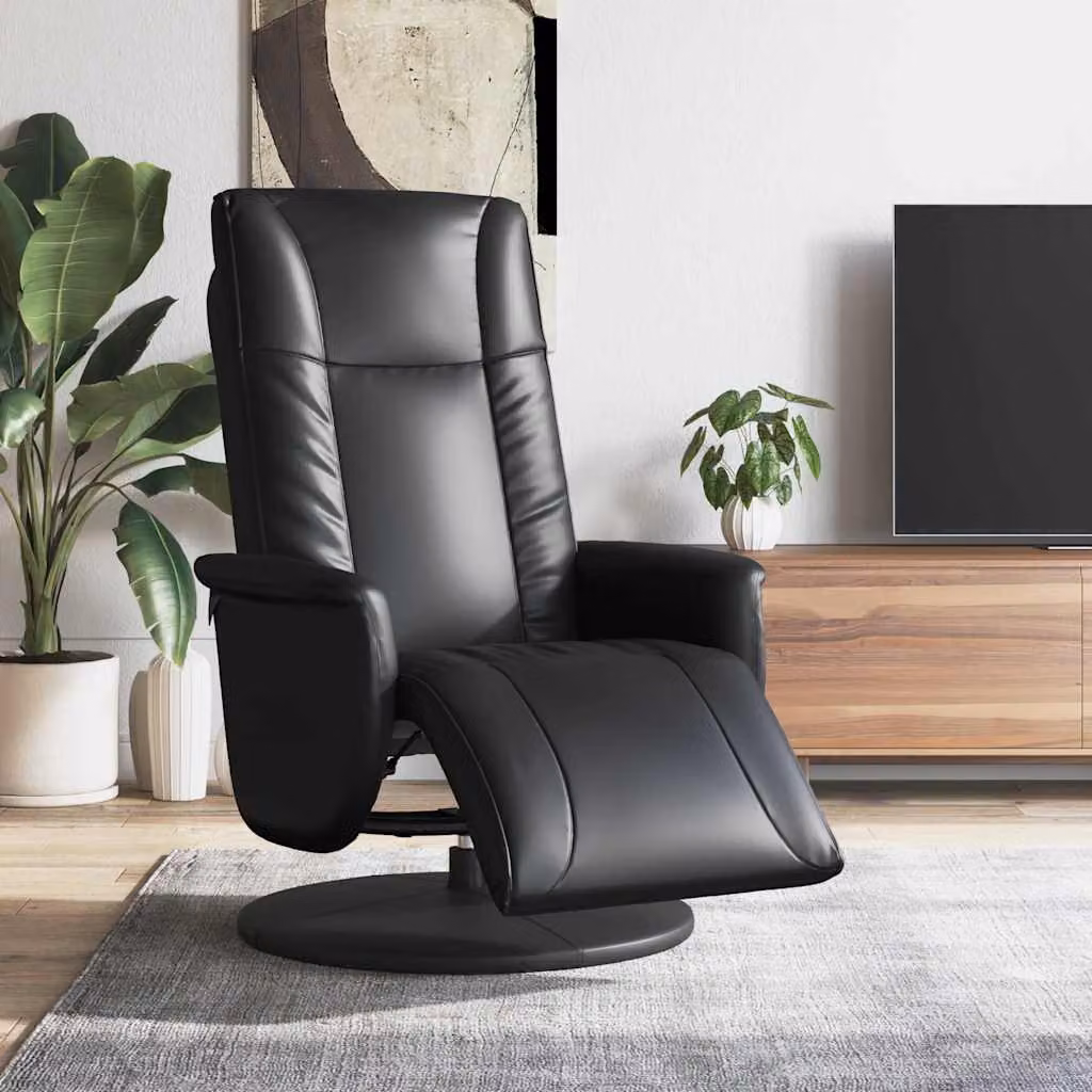 Poltrona Reclinabile Relax vidaXL in Similpelle Nera con Poggiapiedi e Sedia Girevole 360 Gradi