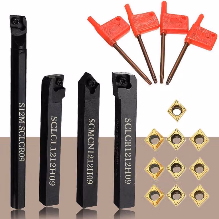 Set di 18 utensili per tornio a controllo numerico (CNC), completa di inserti in metallo duro e punte