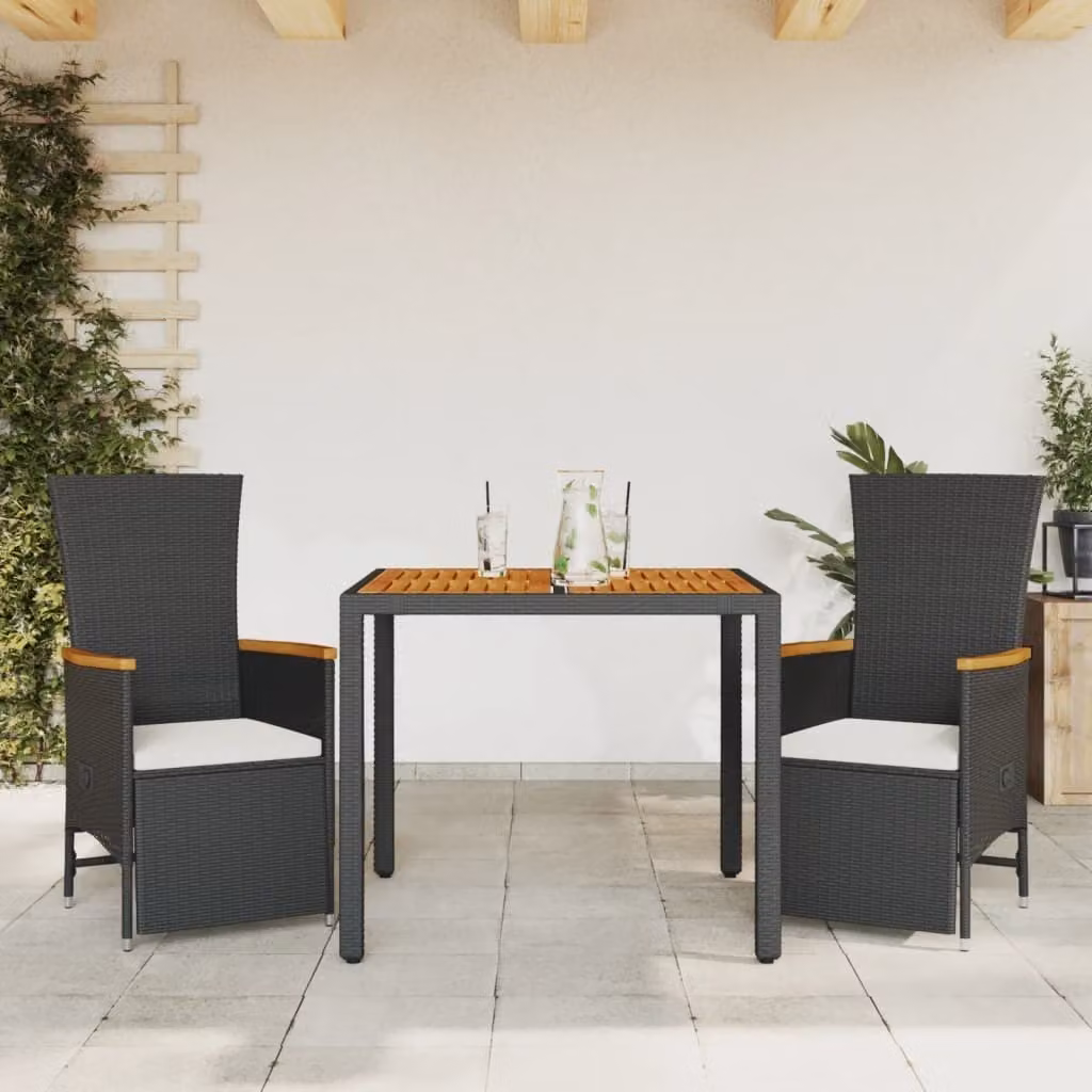 Maison Exclusive - Set da Pranzo da Giardino 3 pz con Cuscini Nero in Polyrattan