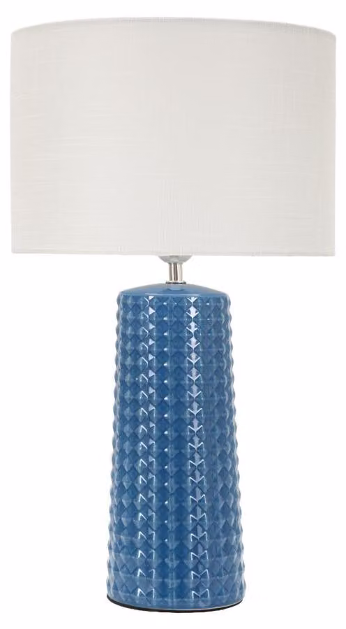 Lampada da Tavolo Gliss Blu Ø30x52 cm in Ceramica e Ferro e Tessuto Blu e Bianco