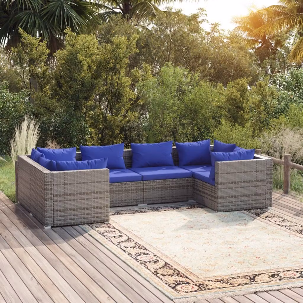 The Living Store Set da giardino da 6 pezzi con cuscini in poly rattan grigio