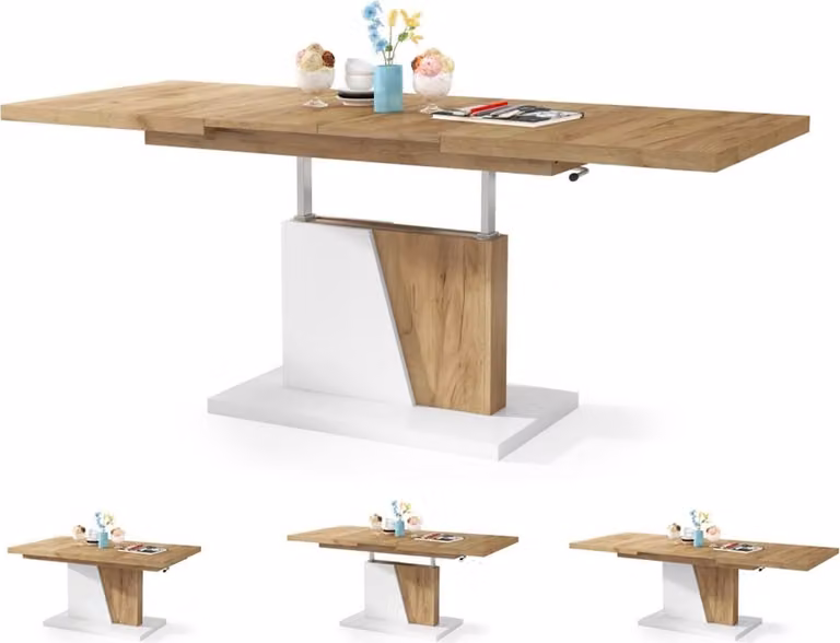 Tavolo da pranzo Grand, tavolo da pranzo, allungabile fino a 180 cm, regolabile in altezza, tavolo da cucina, Kitchen Table, 120x70 cm, 05, rovere dorato + bianco