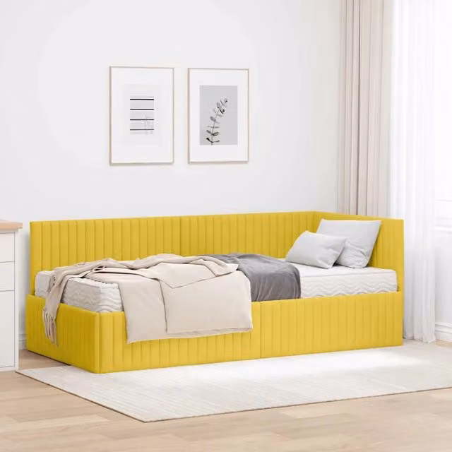 Letto Angolare con Materasso 2 Pezzi vidaXL in Velluto Giallo, L/P/H: 90 x 190 x 72 cm