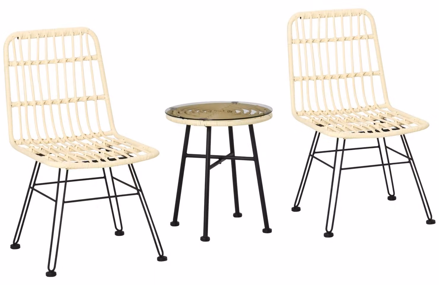 Set Tavolino e 2 Sedie in Rattan Polietilene Crema
