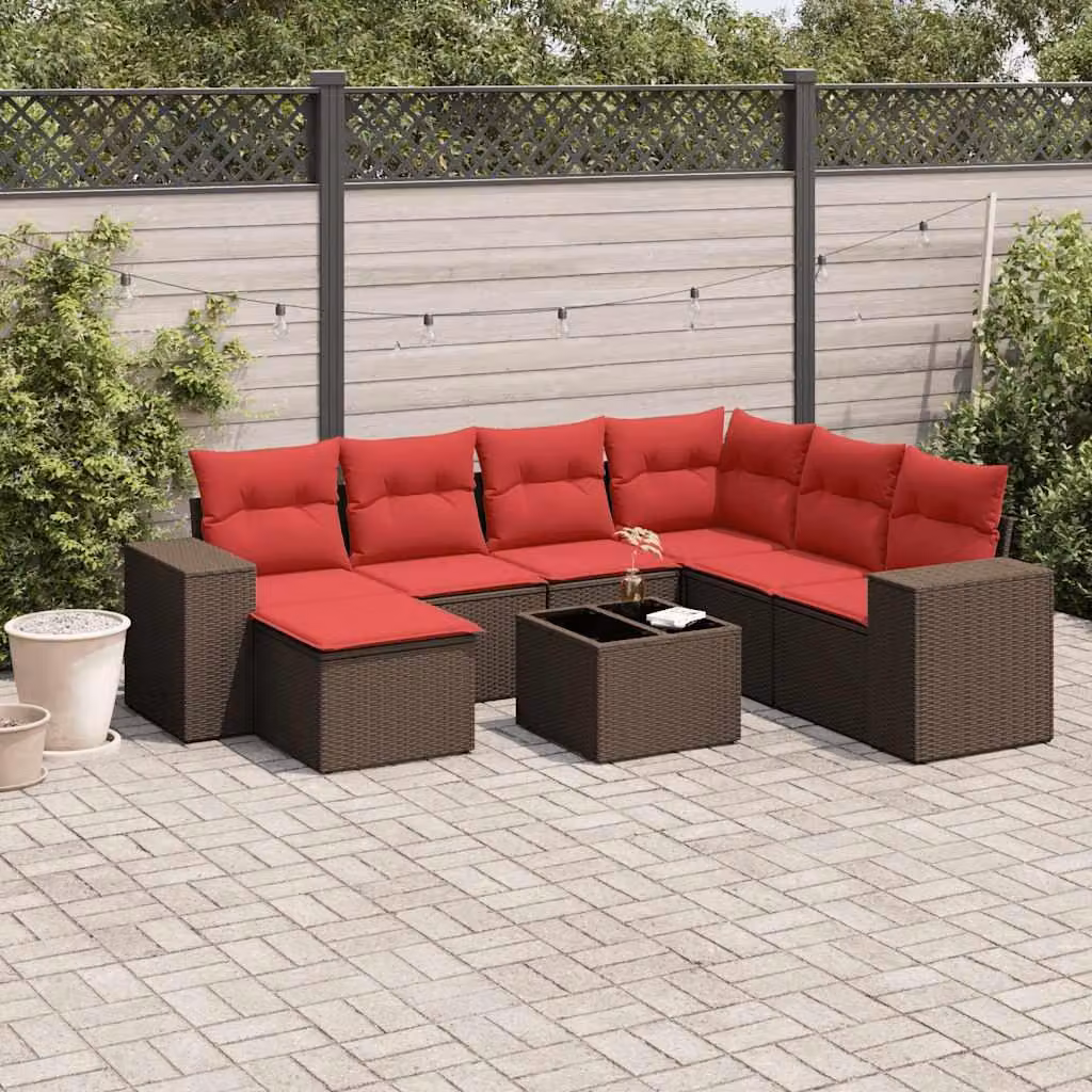Maison Exclusive - Set di 8 pezzi per giardino con cuscini, marrone, polyrattan