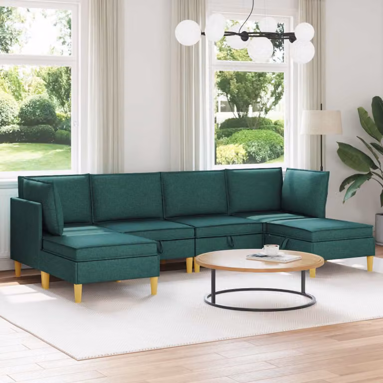 Set di divani modulari vidaXL da 6 pezzi in tessuto verde con design moderno a L e spazio di archiviazione
