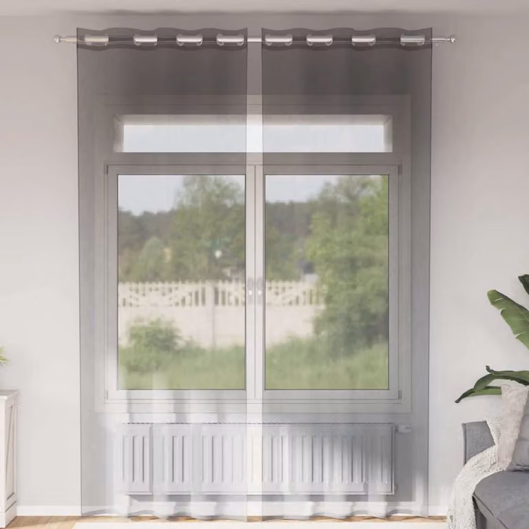 Set di 2 tende in voile semi-trasparenti vidaXL con occhielli, Grigio, L: 140 cm, H: 260 cm