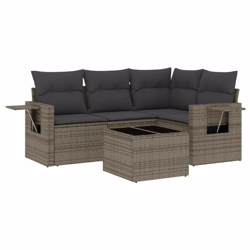 vidaXL Set Divano da Giardino 5 pz a L con Cuscini Grigio in Polyrattan e Telaio in Metallo – 2