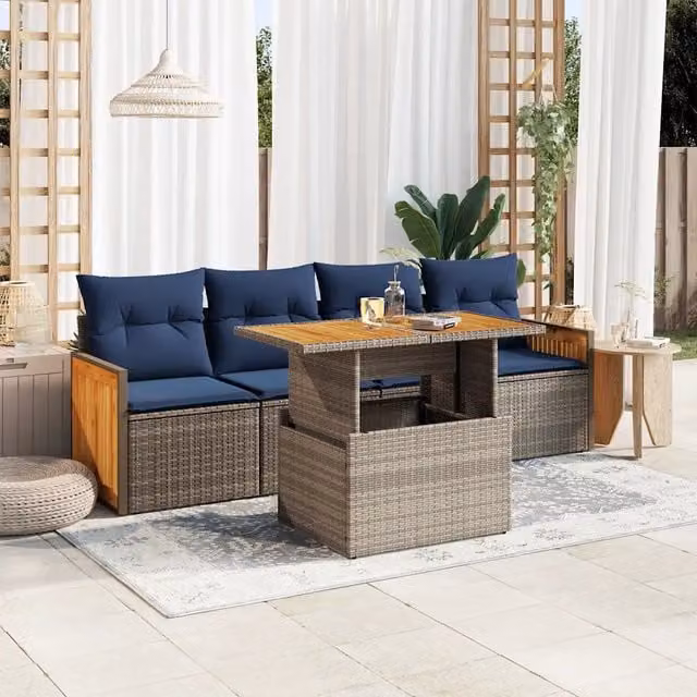 Set Divano Giardino 5 pz con Cuscini Grigio Polyrattan Acacia 3327659