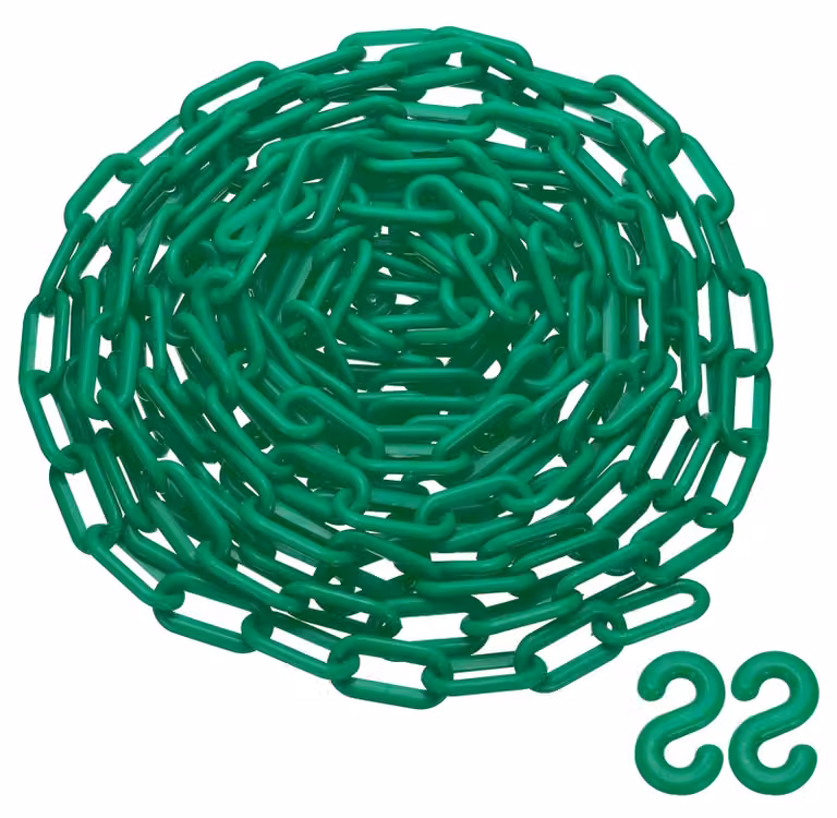Catena di sicurezza in plastica, 25 metri, verde, impermeabile, con maglie di 3,5 cm di larghezza