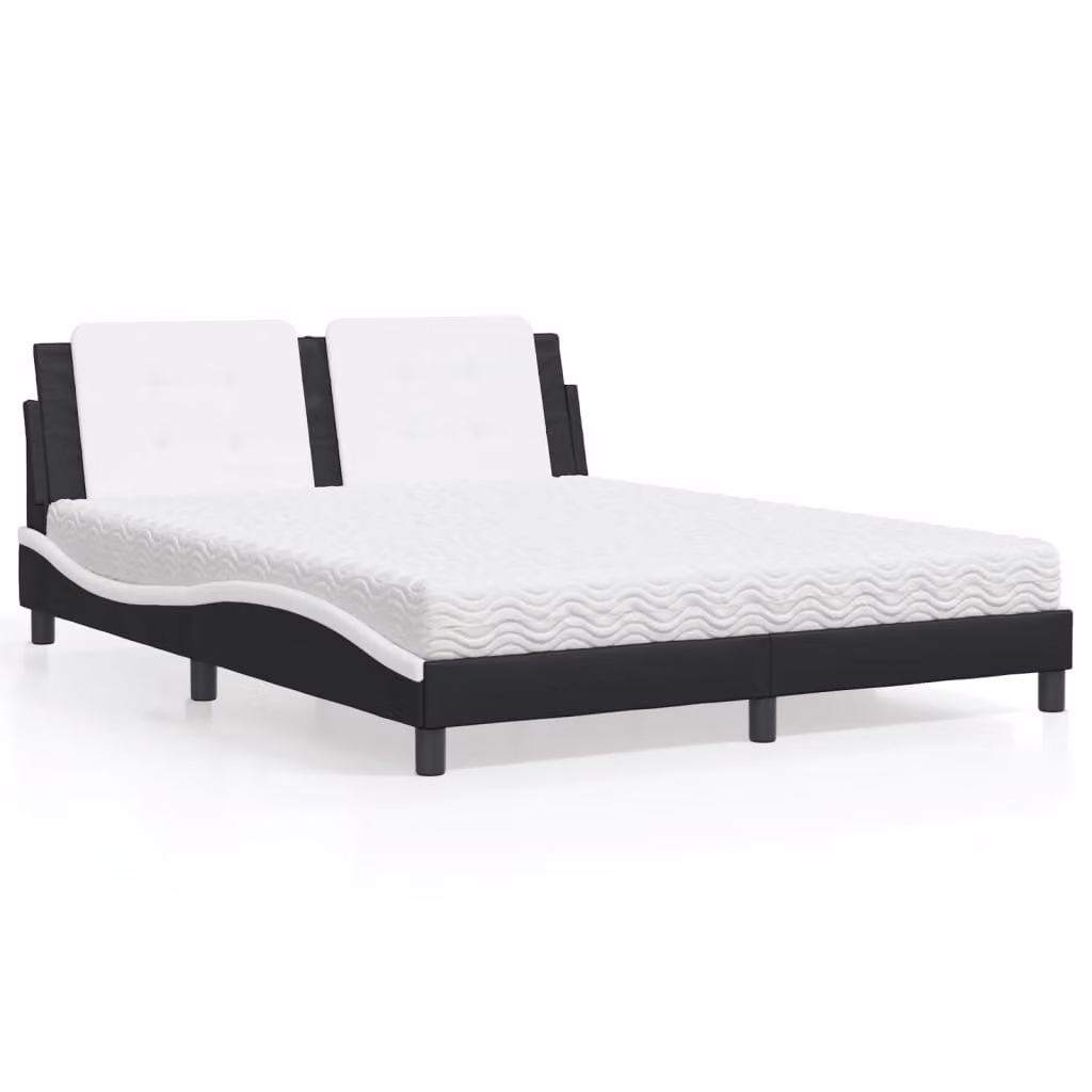 Letto con Materasso Zadar vidaXL in Similpelle Nero e Bianco L/P/H: 160 x 200 cm