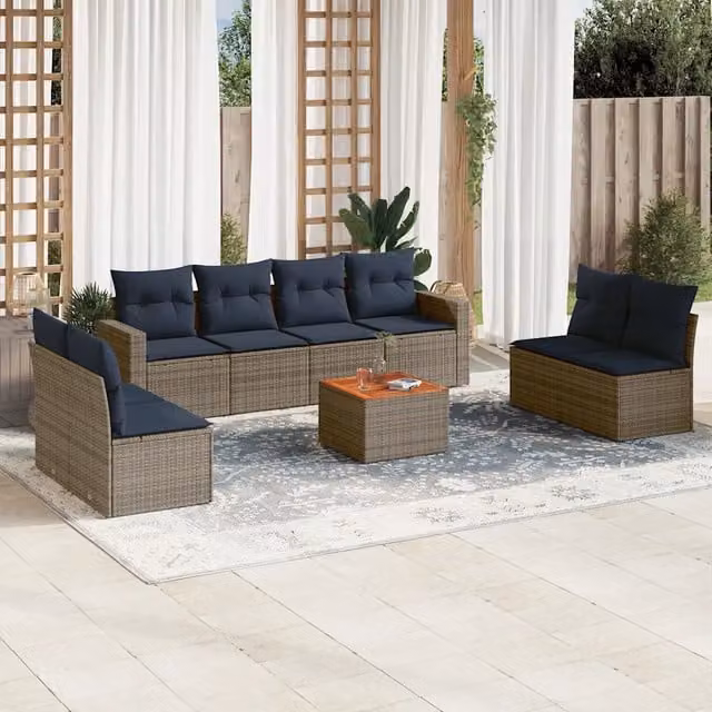Set Divani da Giardino 9 pz con Cuscini Grigio in Polyrattan 3256418