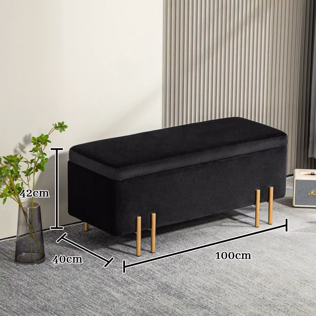 Panca imbottita con contenitore WISHDOR in legno e metallo, colore nero, L: 100 cm, P: 40 cm, H: 42 cm – 2