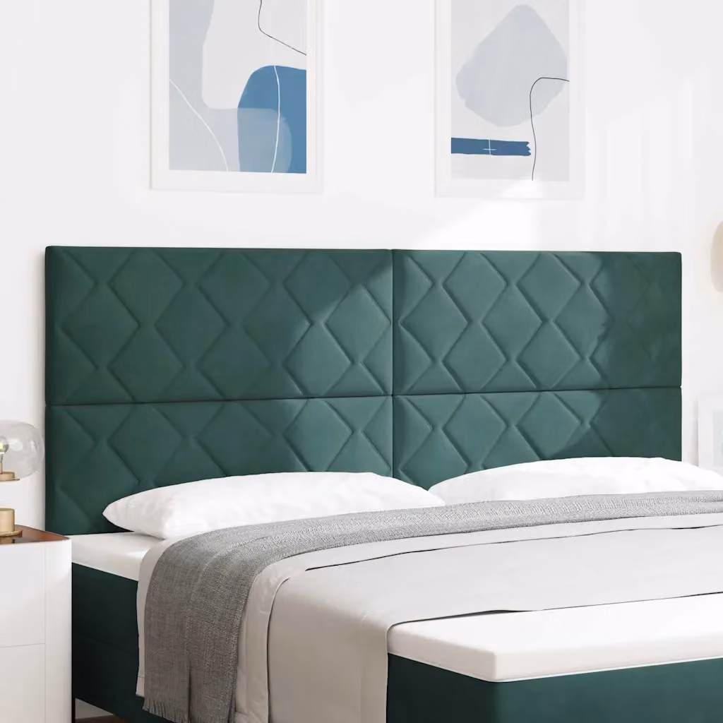 Testiera Letto con LED e Porte USB vidaXL in Velluto Verde Scuro, Larghezza: 200 cm
