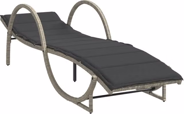 Lettino prendisole da giardino in polyrattan con cuscino grigio e poggiatesta regolabile L/P/H: 199 x 60 x 42 cm
