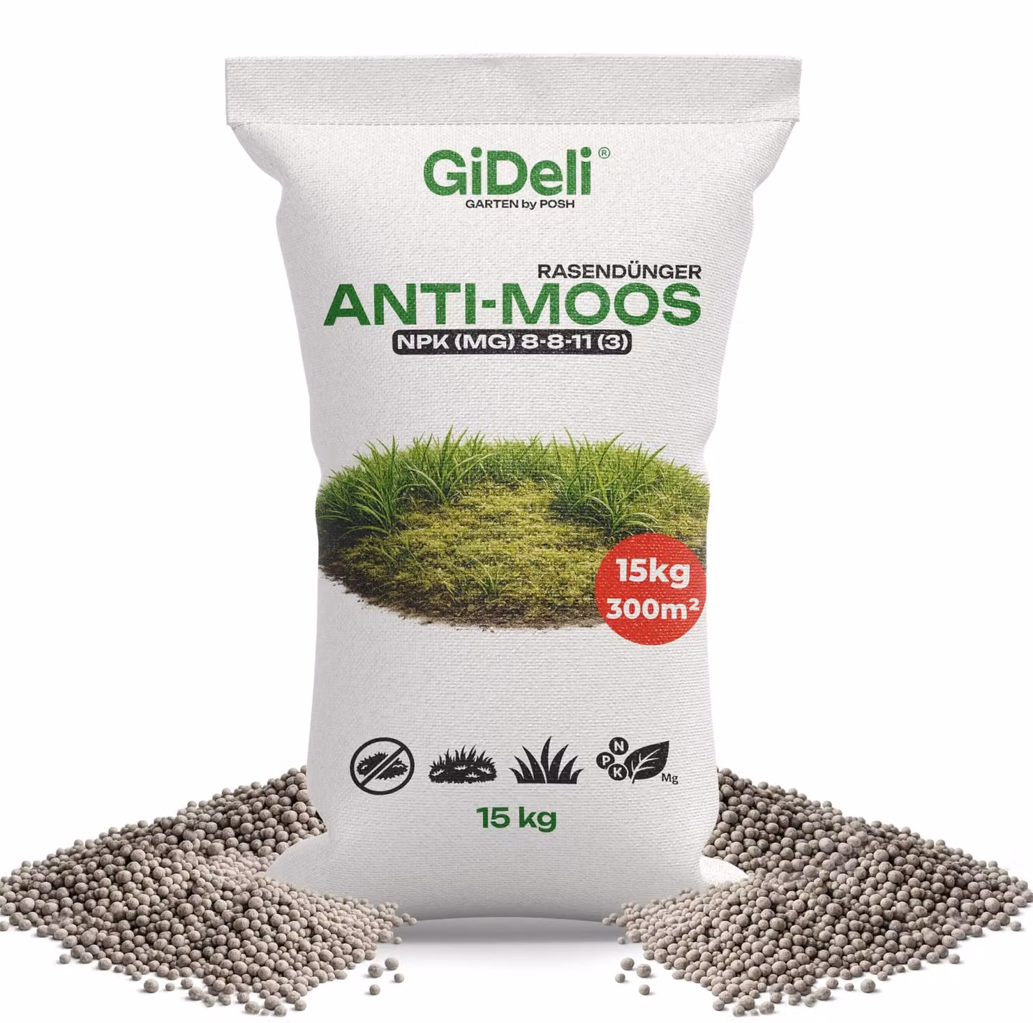 Concime antimosche, 15 kg, NPK 8-8-11, per l'uso primaverile, contenente ferro e magnesio, ideale per il giardino. GiDeli