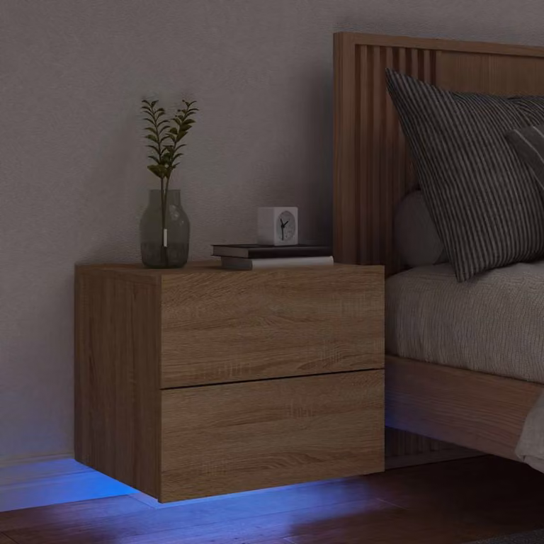 vidaXL Comodino a Parete Moderno con Luci LED Integrate in Rovere Sonoma e Marrone
