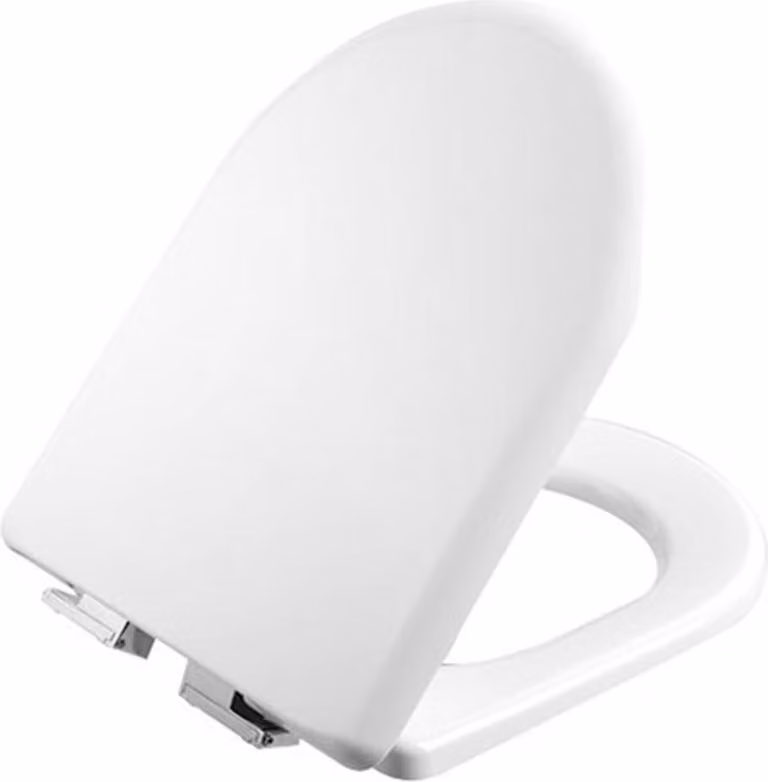 Copertura per WC in Duroplast, colore bianco, con sistema di chiusura ammortizzata, cerniere in acciaio inossidabile e design removibile. Sedile per WC silenzioso