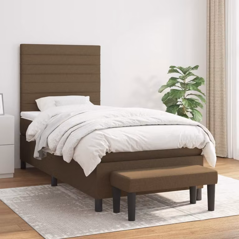 vidaXL Giroletto a Molle Ibrido con Materasso in Tessuto Marrone e Bianco L/P/H: 200 x 80 x 20 cm