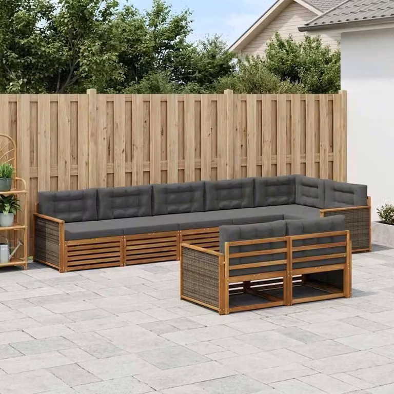 Set di divani da esterno vidaXL 8 pz in legno di acacia con cuscini, colore naturale e antracite