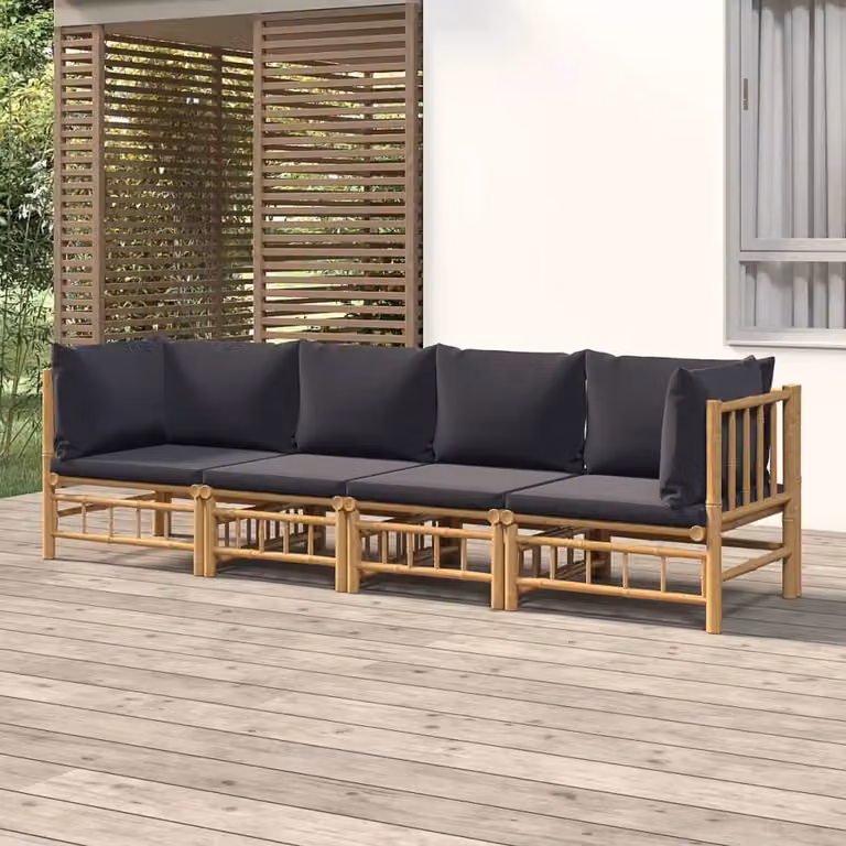 Maison Exclusive - Set da giardino da 4 pezzi con cuscini in bambù grigio scuro