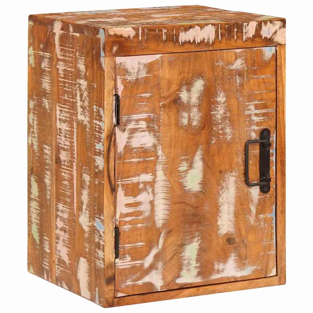 Comodino vidaXL in legno massello di recupero e metallo, stile rustico, Marrone, L 35 cm x P 33 cm x H 48 cm