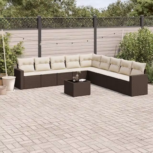 Set Divani da Giardino 10pz con Cuscini in Polyrattan Marrone 3251440